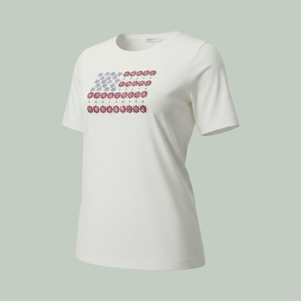 Chico's Sequin American Flag Tee Size 2(L) White Patriotic 4th of July Americana